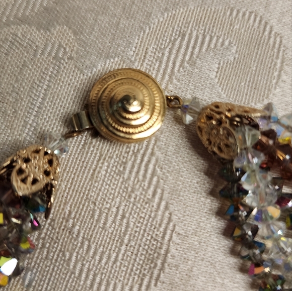 BERGERE Vintage 70's Rare Glass Beads Aurora Borealis Multistrand Necklace - Picture 10 of 16